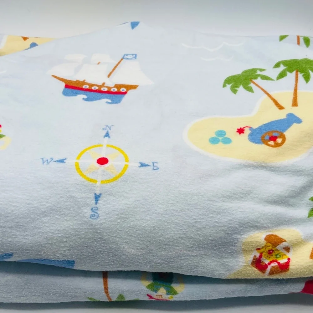 JLA Home Pirate Adventure THICK Flannel Fitted Flat Sheets Twin Blue Ship